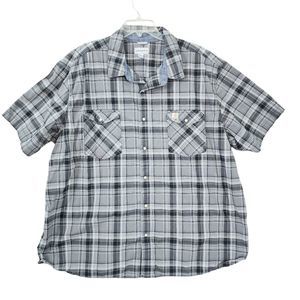 Carhartt Adult 4XL Pearl Snap Shirt Relaxed Fit Short Sleeve Black & Gray Plaid